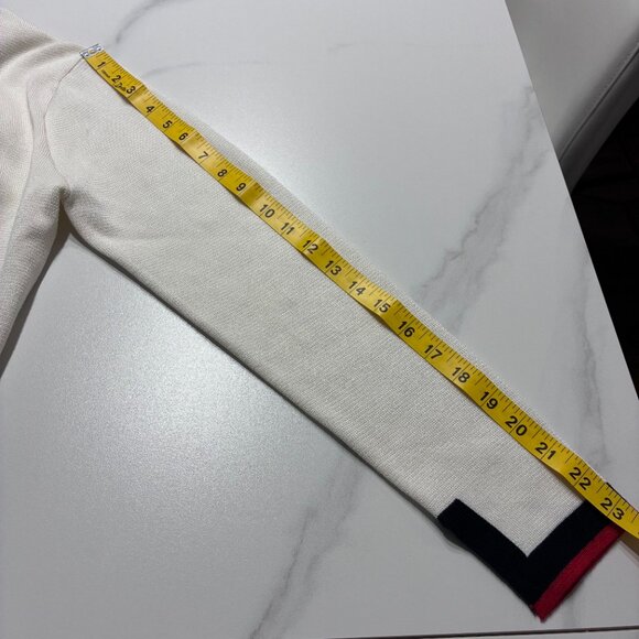 Zara Off White Knit Pearl Button Cardigan Red Navy Blue Trim - Picture 6 of 6